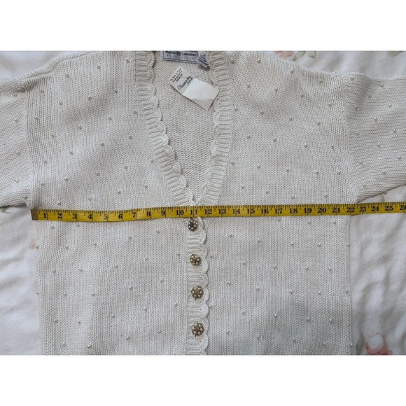 Vtg Knit Cardigan Retro Academia Granny Sweater Cottage Shabby Pearls Large - Picture 12 of 16